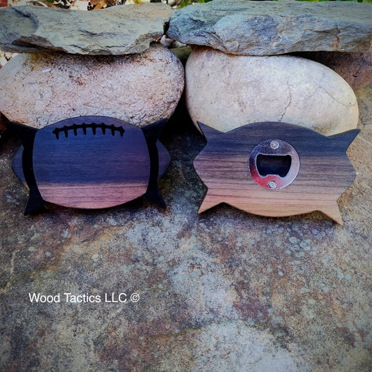 Spiked Football Hardwood Bottle Opener made from Mineral Poplar.