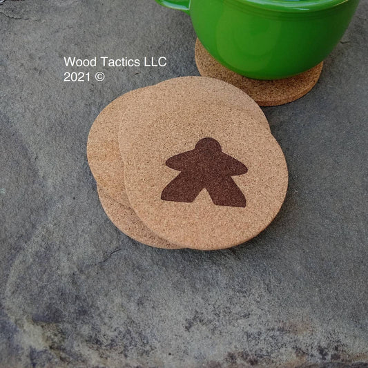 4 inch Round Cork Boardgame Meeple Coasters.