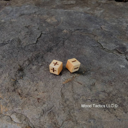 Sugar Maple Hardwood D6 12mm in size Dice with Fate Symbols.