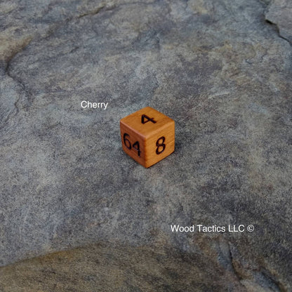 Cherry Hardwood D6 19mm in size Doubling Dice with numbers 2,4,8,16,32,64 for backgammon.