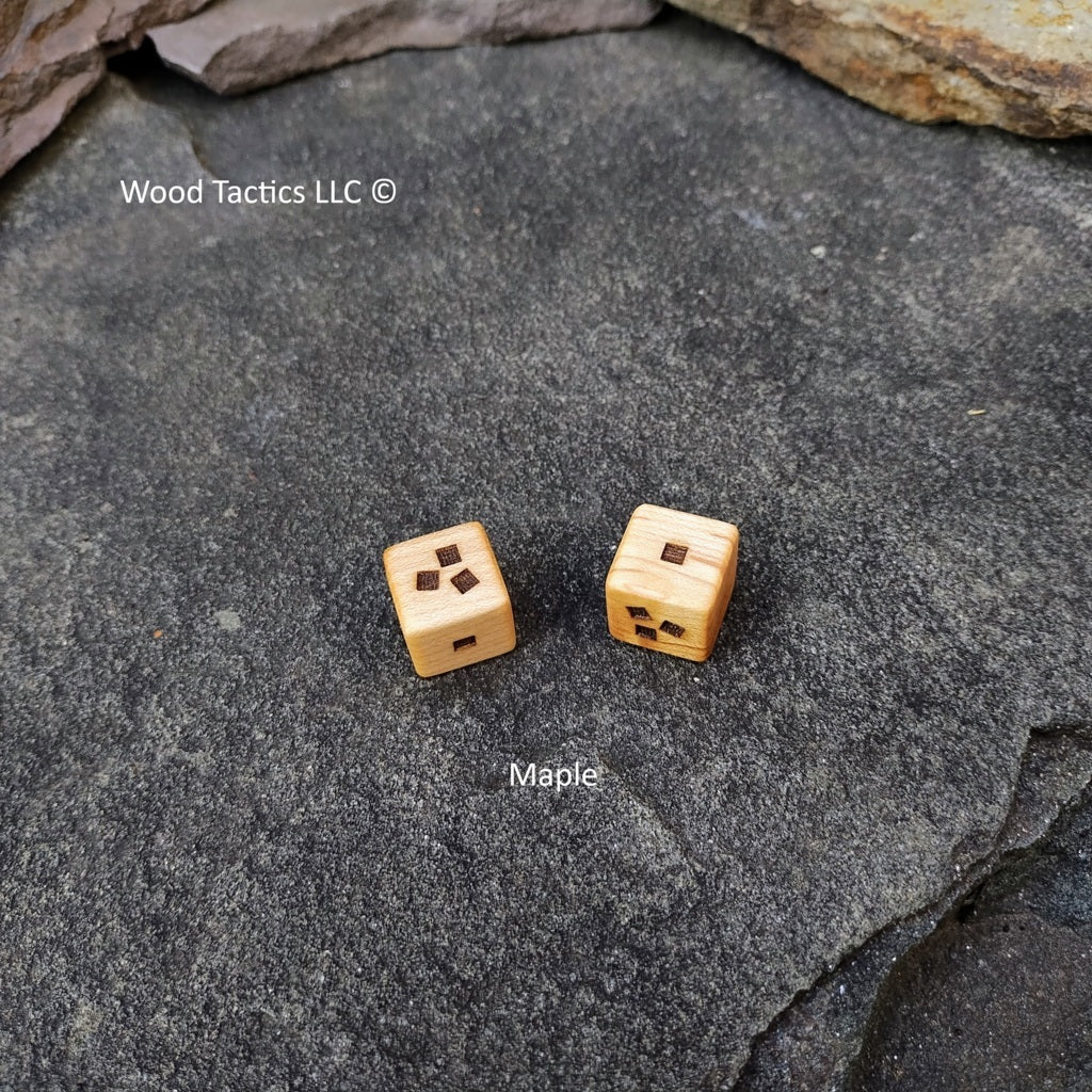 Small World Board Game dice made from Maple hardwoods with blank, single square, double square and triple square sides.