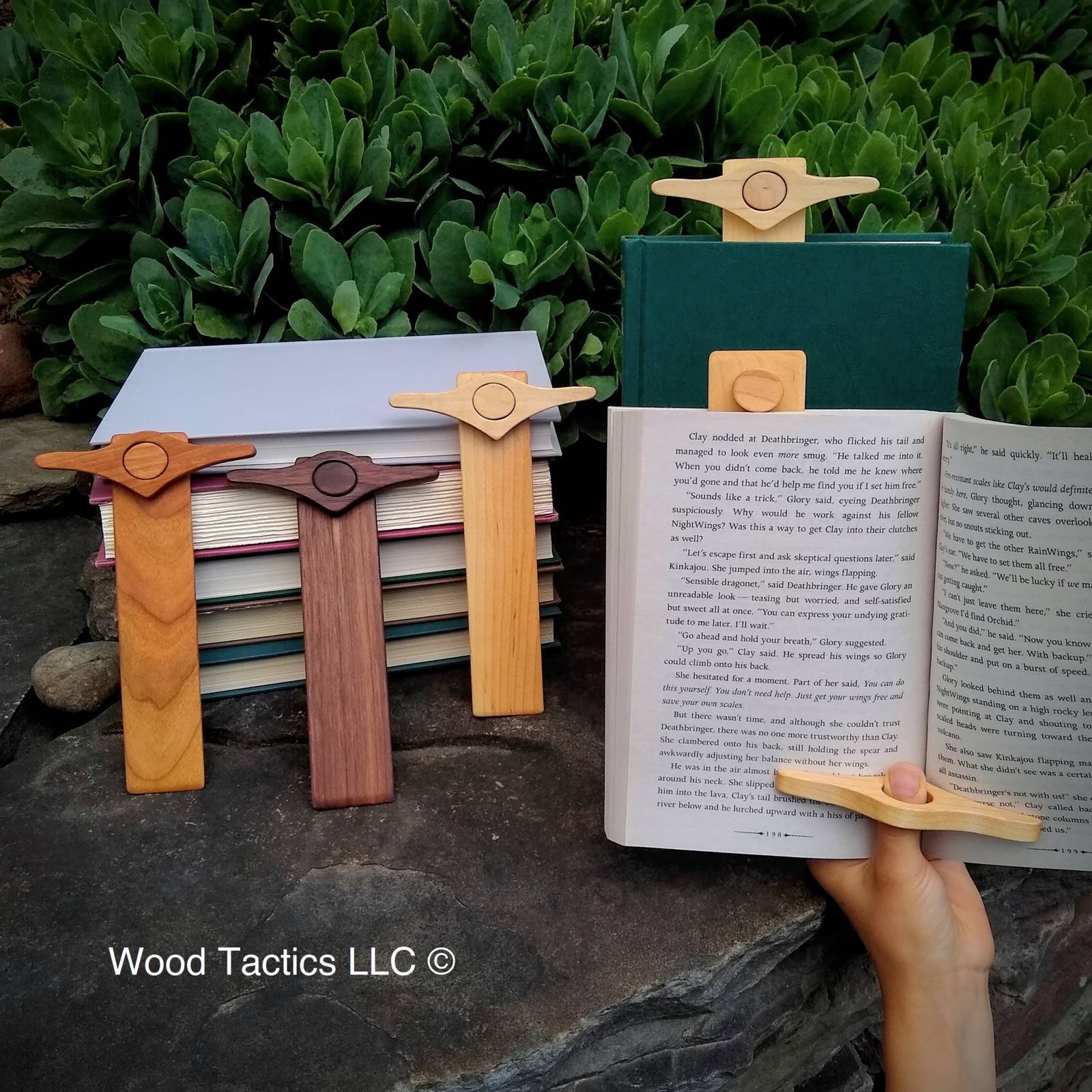 Mark&Hold: A unique bookmark with a thumb page holder, magnetic design, and made from various hardwoods for easy reading.