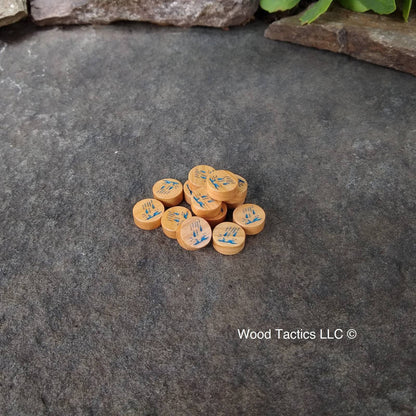 Spirit Island Feather and Flame Presence wood Tokens, made from Cherry Hardwood. Representing the Downpour drenches the world spirit.