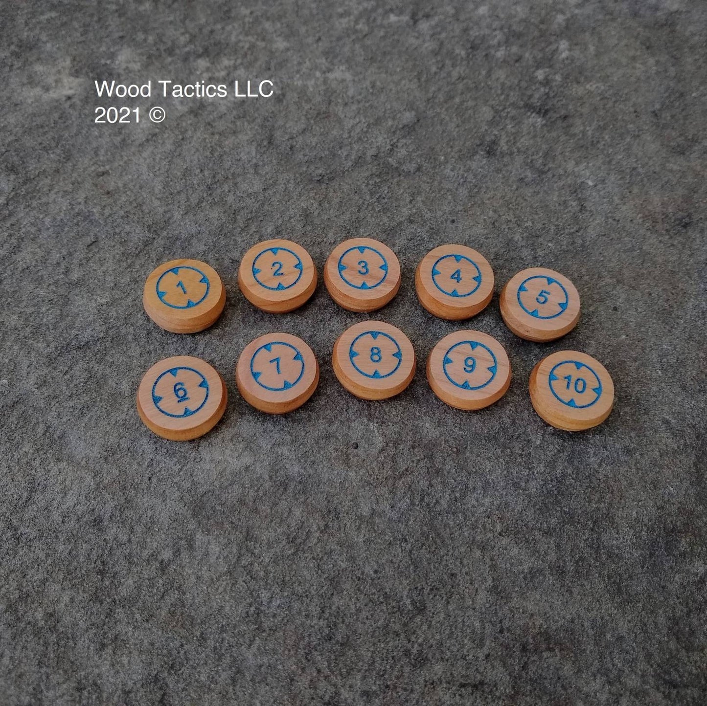 Numbered Target Lock Tokens for Board, Miniature and War Games. Made from Cherry Hardwood, 20mm in Size and Double Sided.