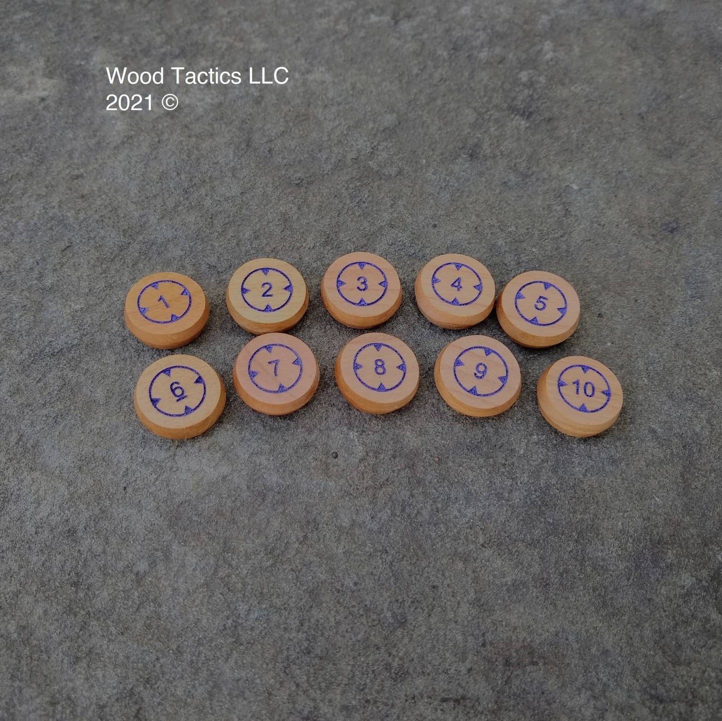 Numbered Target Lock Tokens for Board, Miniature and War Games. Made from Cherry Hardwood, 20mm in Size and Double Sided.