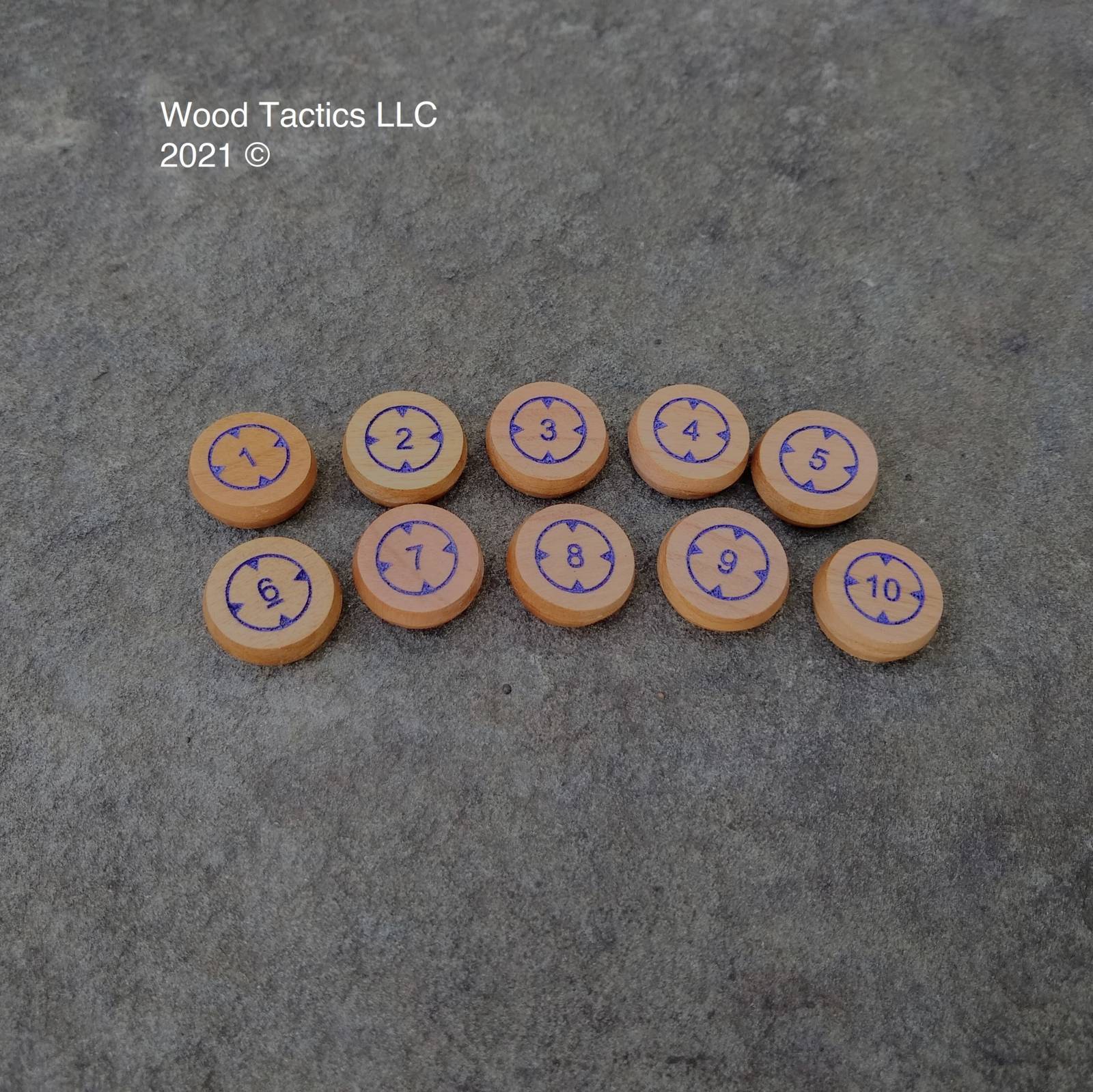 Numbered Target Lock Tokens for Board, Miniature and War Games. Made from Cherry Hardwood, 20mm in Size and Double Sided.