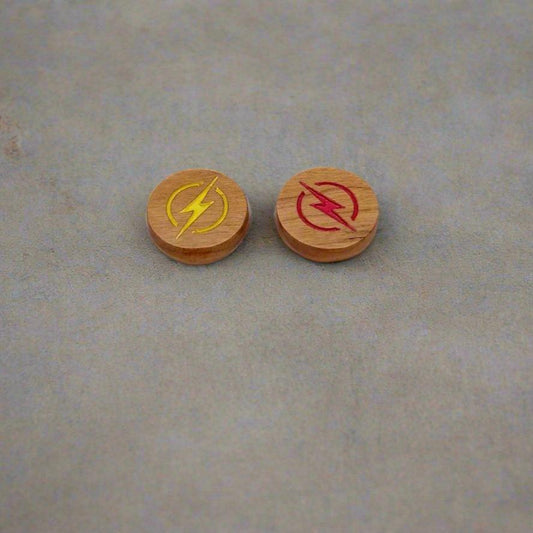 X-Wing Miniatures Game Charge Tokens made from Maple and Cherry Hardwood. Colored lighting bolt design.